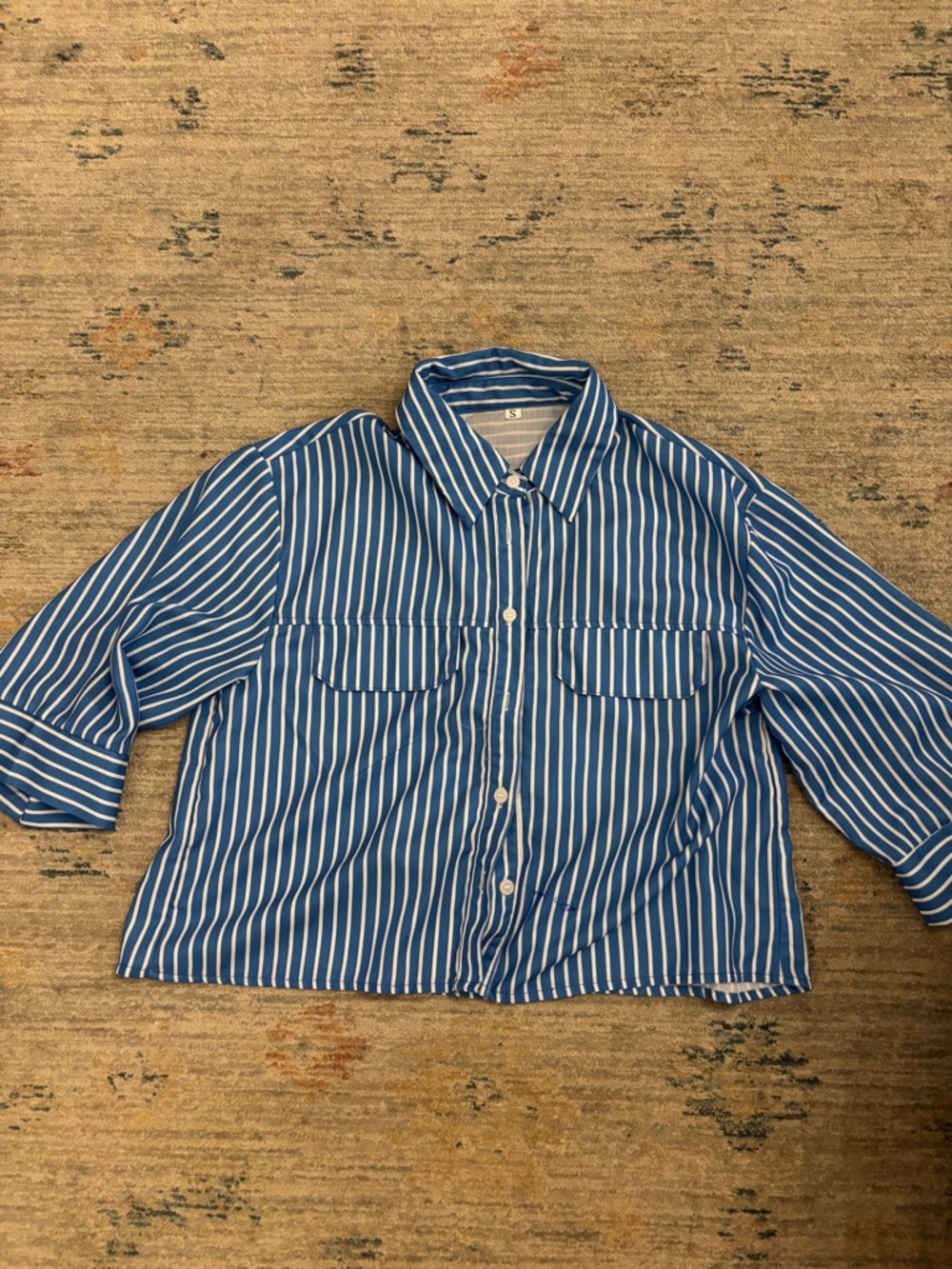 Amazon Blue and White Striped Button-Front Blouse